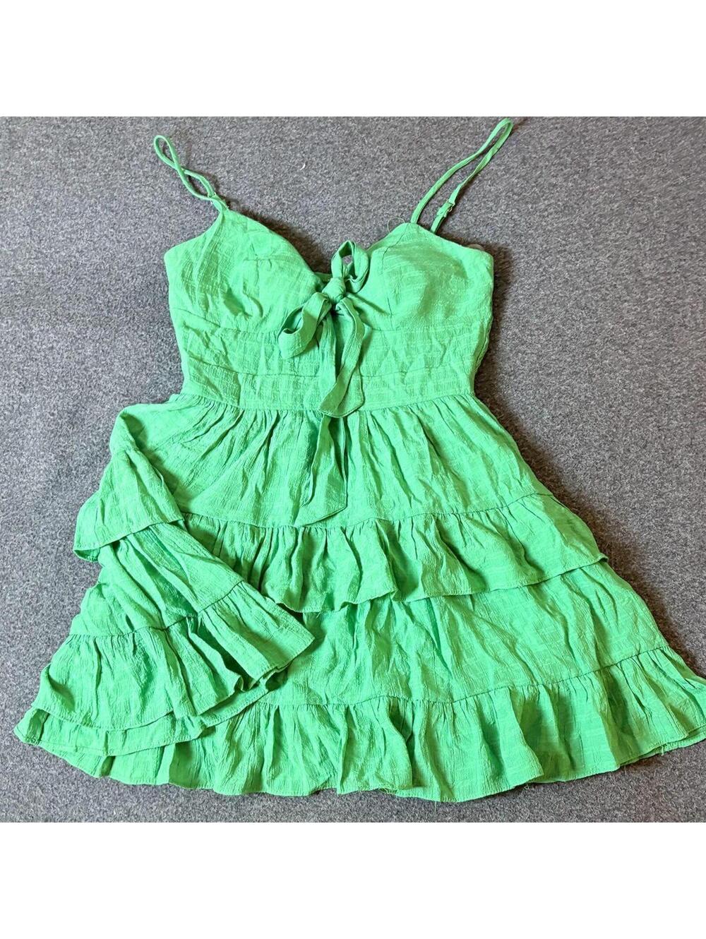 Privy Green Ruffle Spaghetti Strap Sundress M